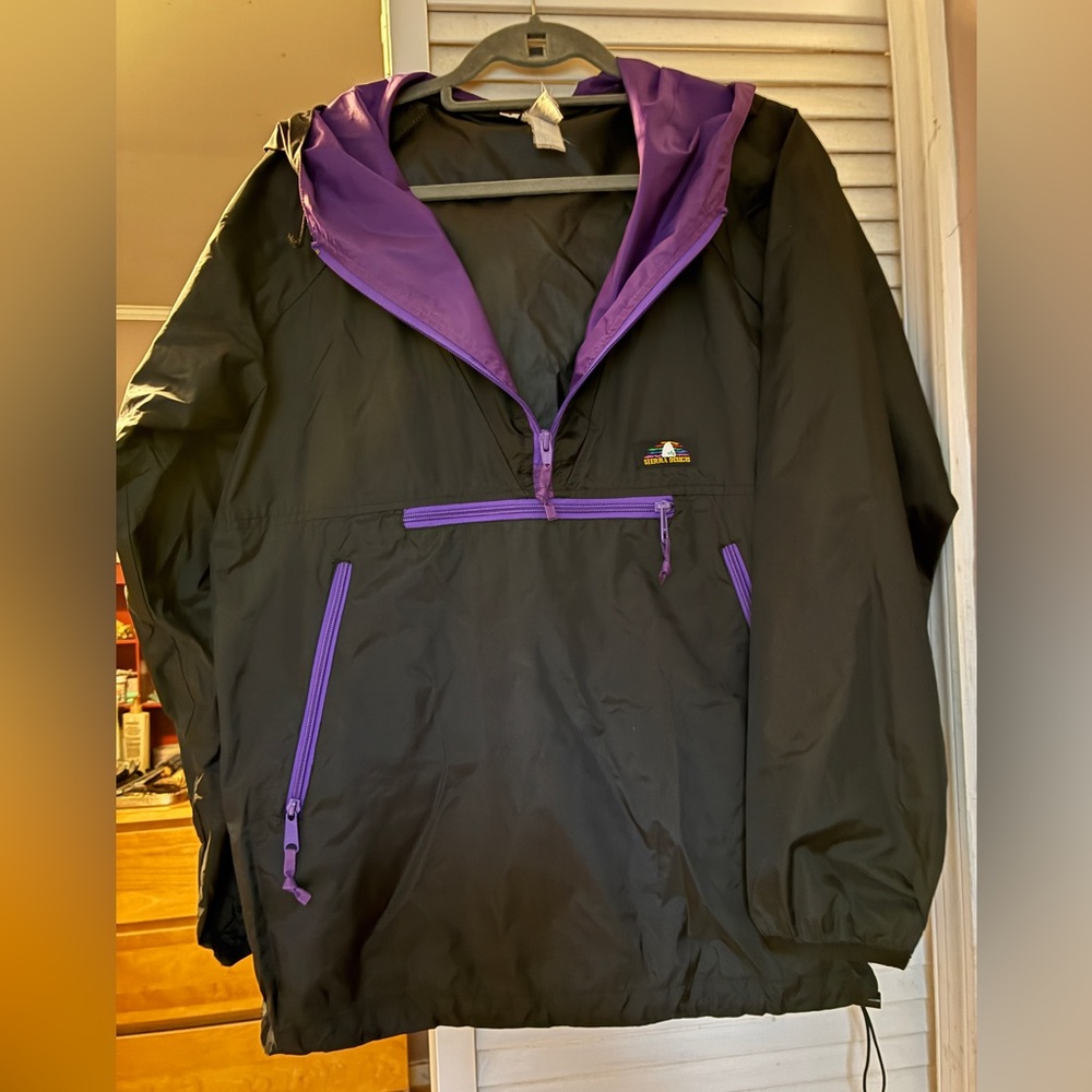 Vintage Sierra Designs Black Windbreaker Jacket with Purple Trim